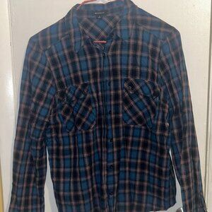 I Heart Ronson Womens Size L Plaid Button Up w/Roll Up Long Sleeves